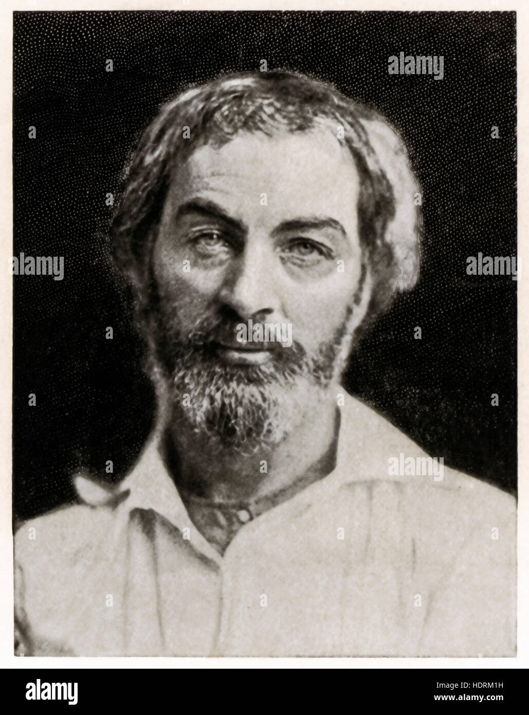 Walt Whitman (1819-1892), poeta y humanista americana alrededor de la época en la que él mismo publicó su colección de poesía "Hojas de hierba". A partir de un daguerrotipo tomado por Gabriel Harrison en 1854, cuando de 36 años de edad. Foto de stock
