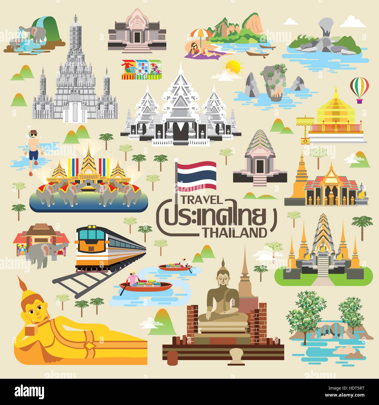 Exquisita colección - concepto de viajes de Tailandia Tailandia nombre de país en tailandés. Ilustración del Vector