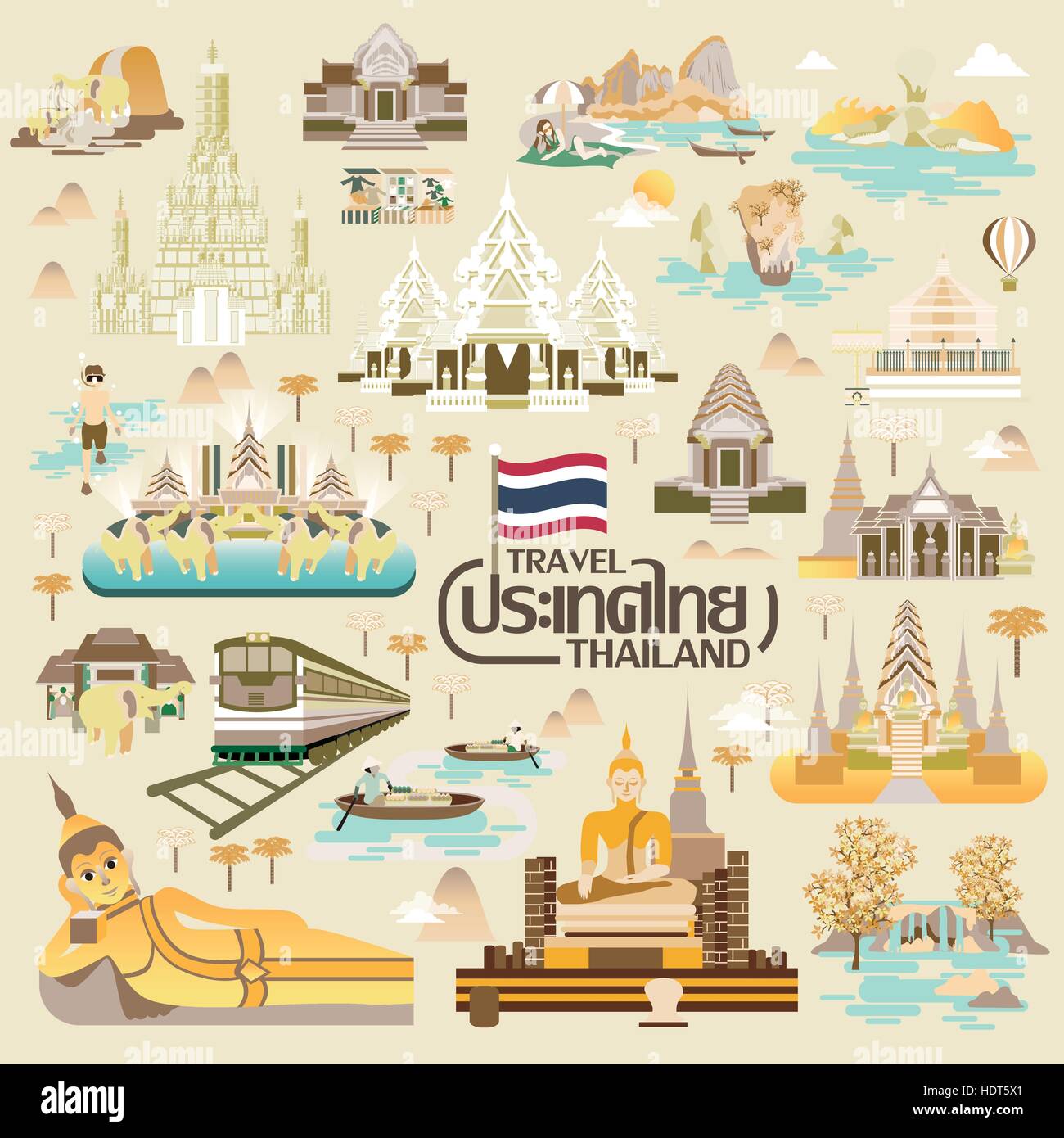 Exquisita colección - concepto de viajes de Tailandia Tailandia nombre de país en tailandés. Ilustración del Vector