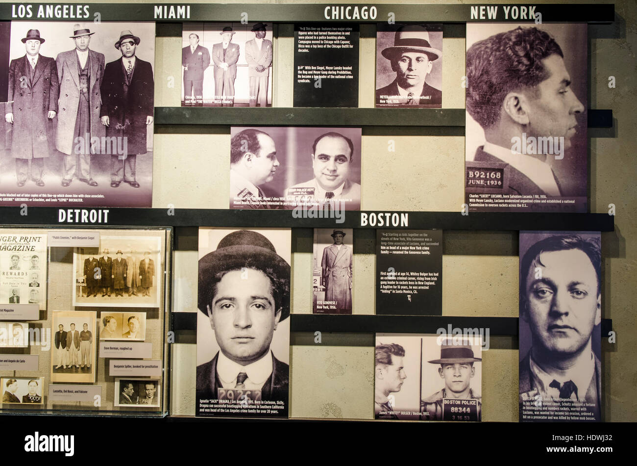 Exposiciones y muestra en el Museo de la mafia de Las Vegas, Nevada. Foto de stock