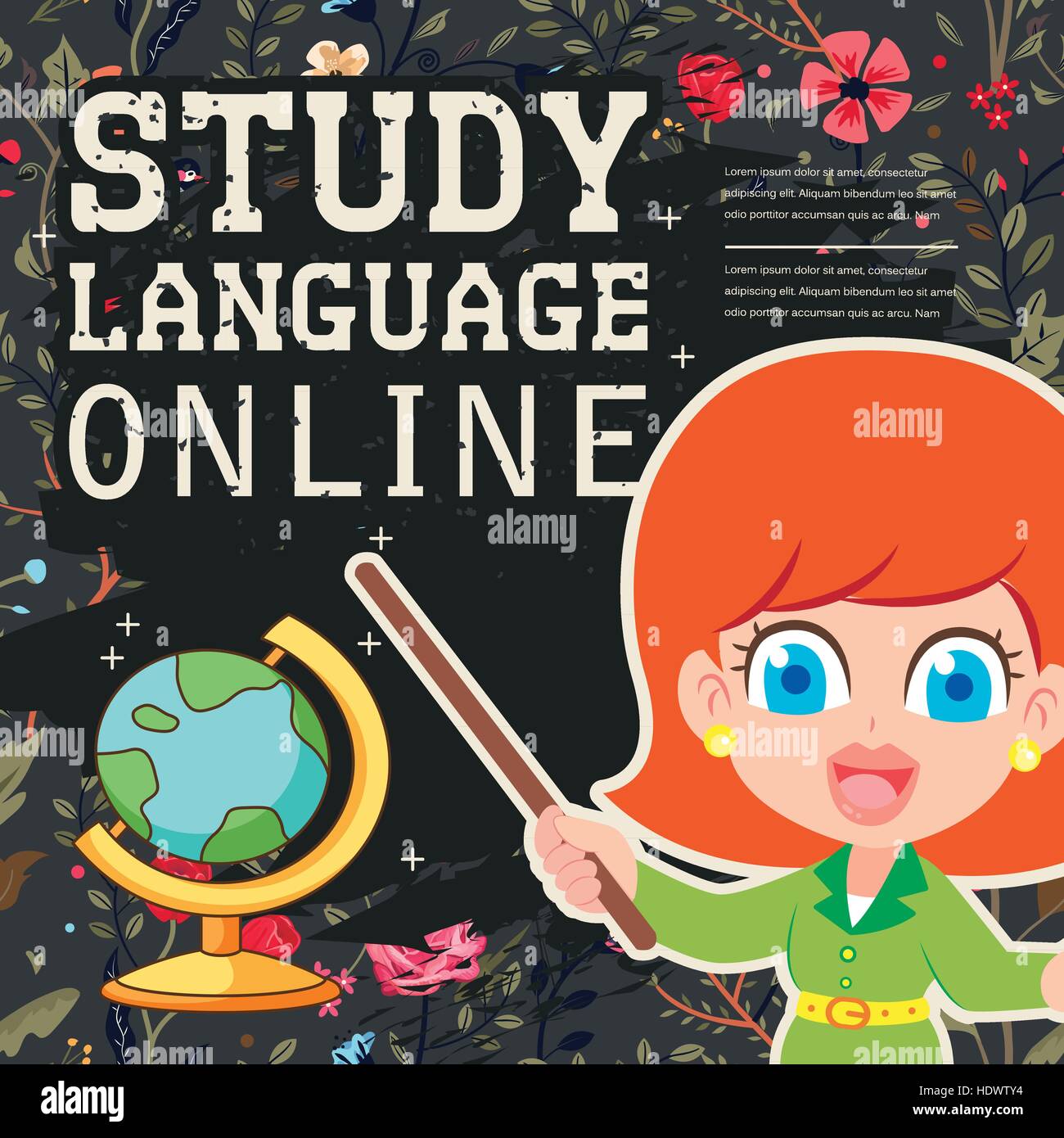 Adorable idioma de estudio online banner con elemento de pizarra Imagen  Vector de stock - Alamy