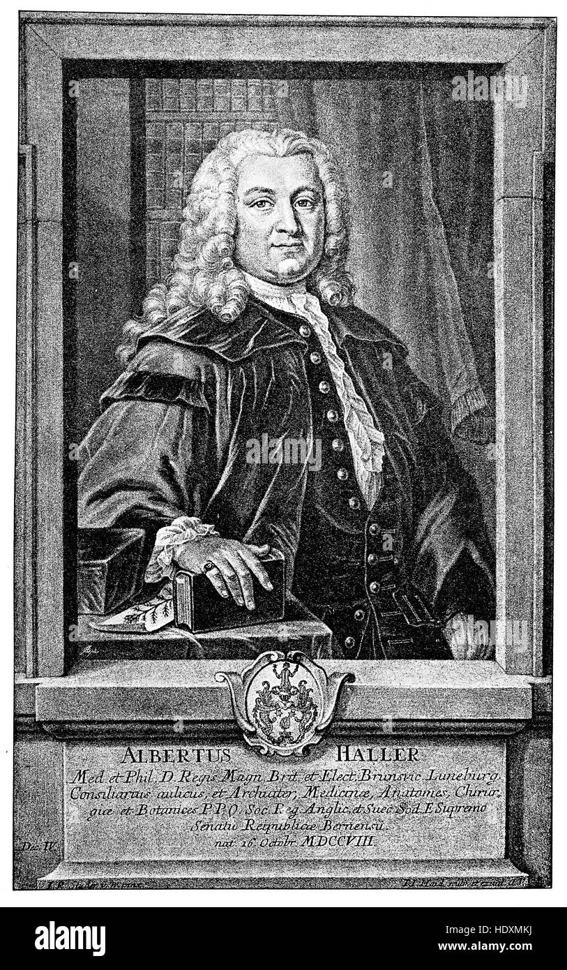 Albrecht von Haller, 1708-1777, un suizo anatomista, fisiólogo, naturalista y poeta, xilografía a partir del año 1882, digital mejorado Foto de stock