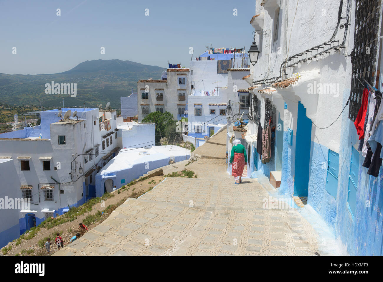 Las calles y callejones de la medina de Chefchaouen, Marruecos Foto de stock