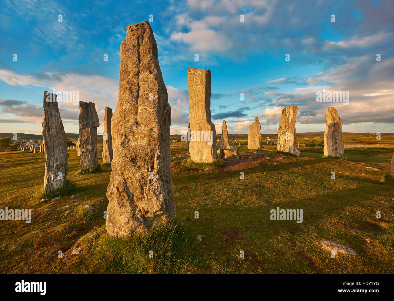 Standing Stones Calanais círculo central de piedra erigido entre 2900-2600BC, la isla de Lewis, Escocia Foto de stock