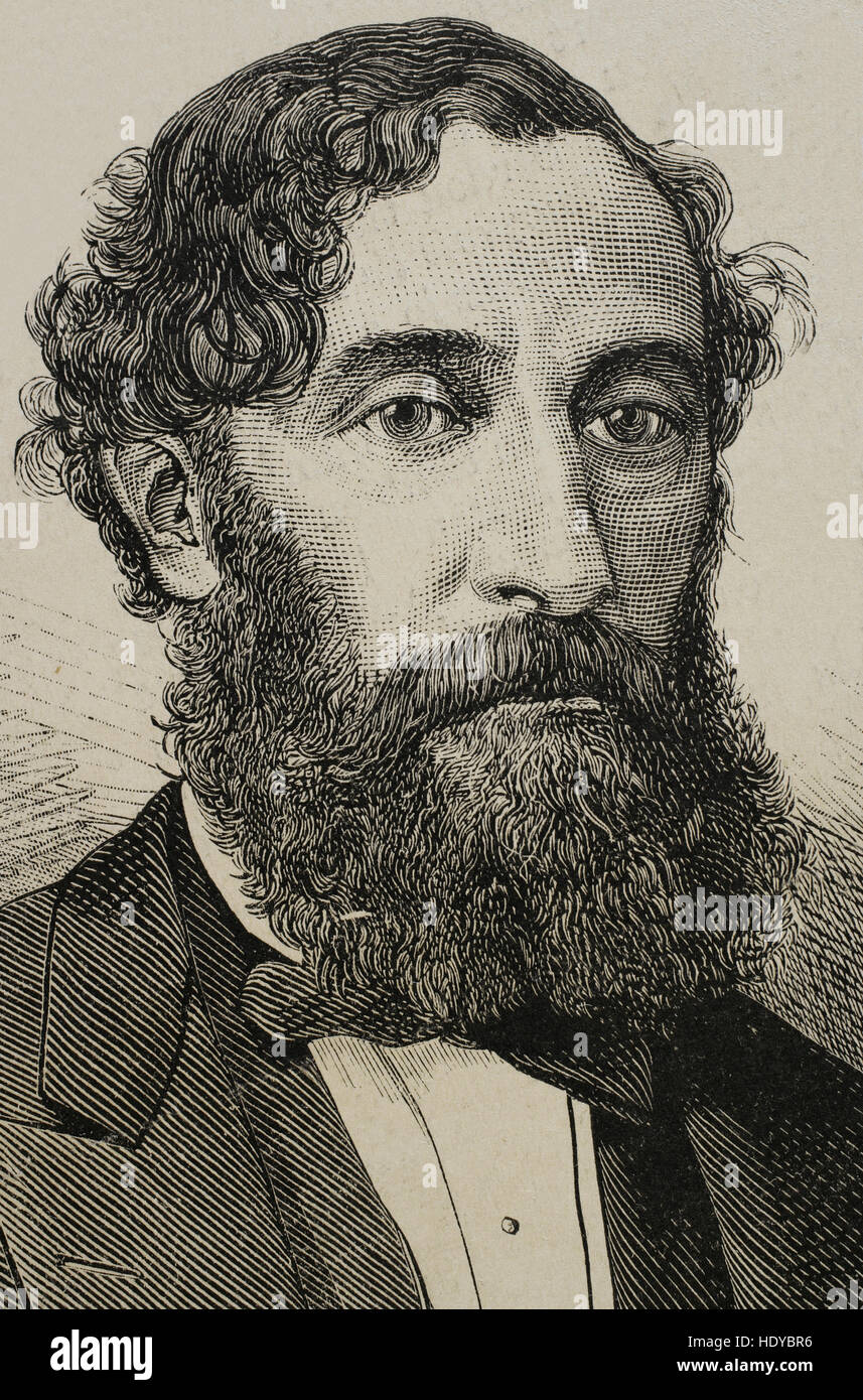 Bartolomé Mitre (1821-1906). Estadista argentino, militar y autor. Presidente de Argentina de 1862 a 1868. Retrato. Grabado. Siglo xix. Foto de stock