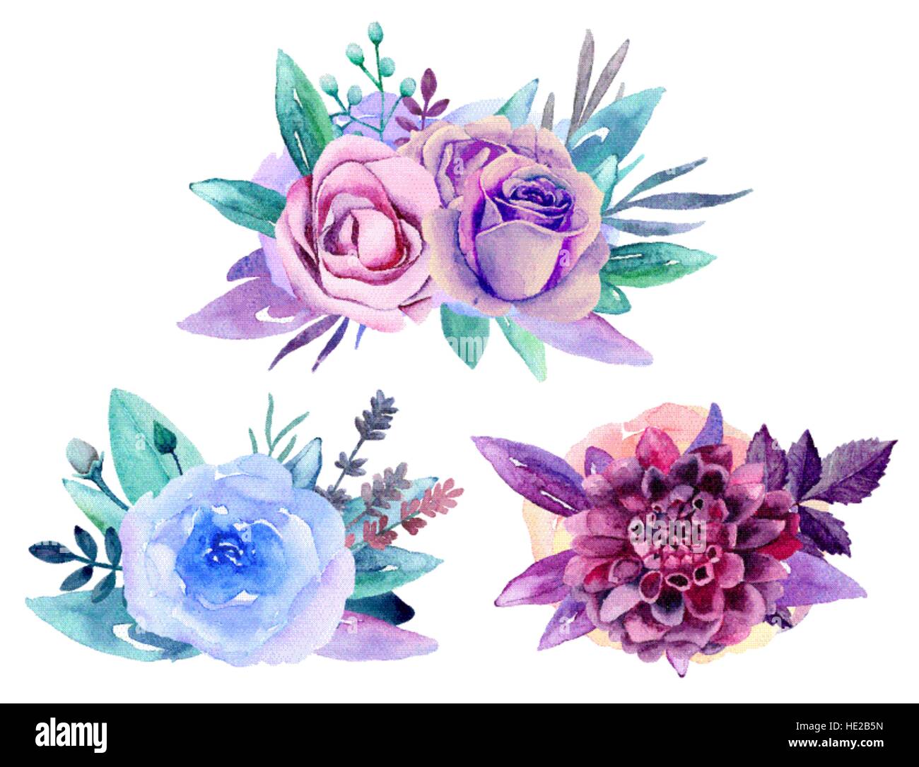 Ramo De Flores Purpura Azul Imagenes Predisenadas Vectoriales Acuarela Arreglo De Flores Imagen Vector De Stock Alamy