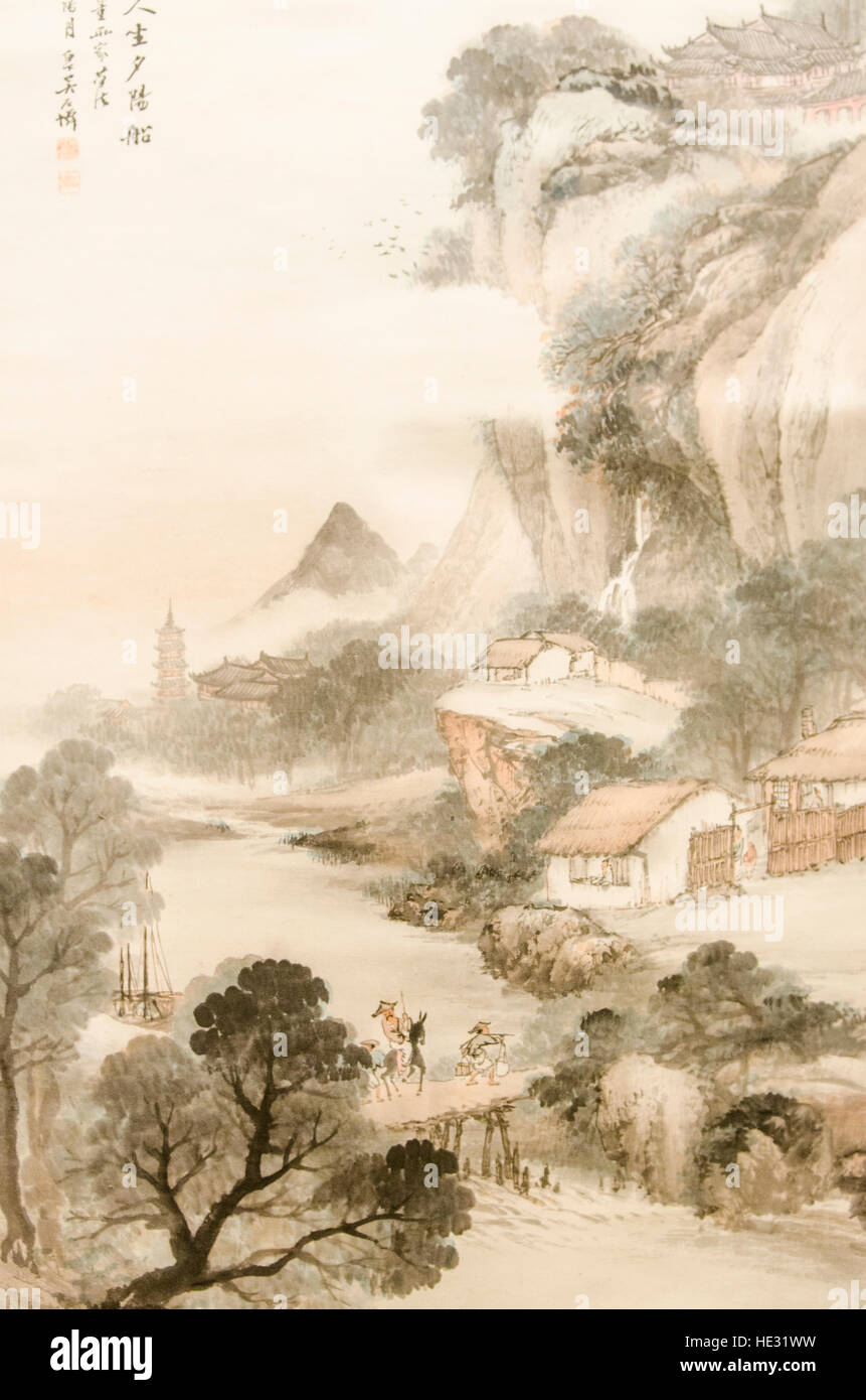 Desplácese colgantes antiguos pintar ilustraciones Exhibición Exhibición en el Museo de Shanghai, Shanghai, China. Foto de stock