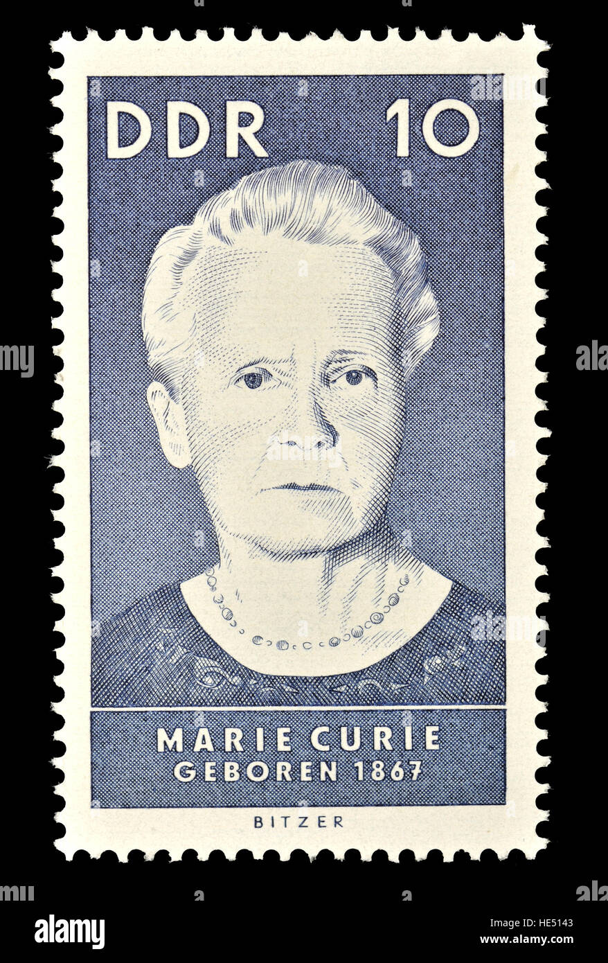 Sellos de Alemania oriental (1967): Marie Curie (nacido de María Salomé Sklodowska: 1887-1934) y naturalizado polaco-físico y químico francés.... Foto de stock