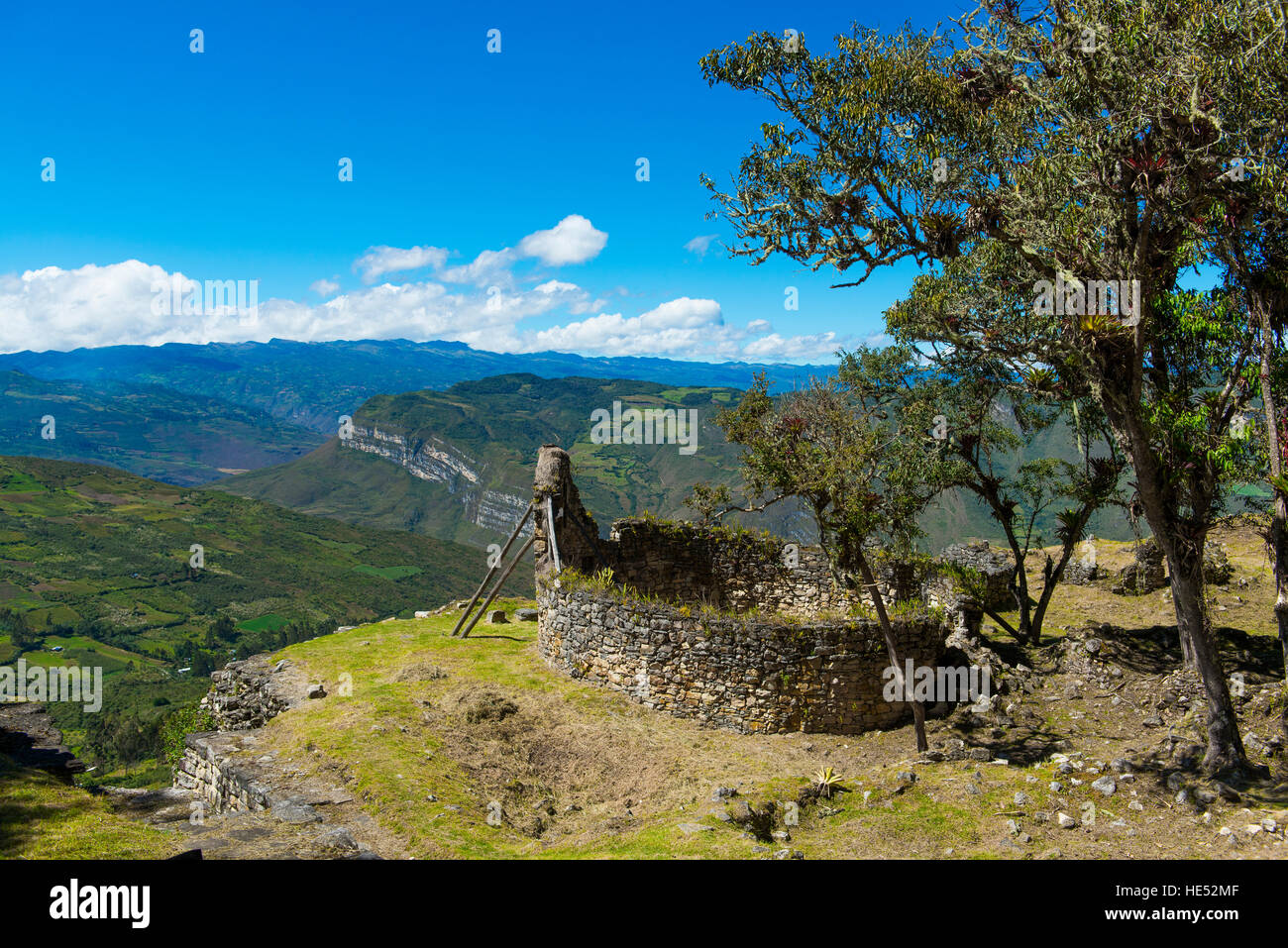 Las ruinas de la casa redonda, la fortaleza de Kuélap, Chachapoyas, provincia de Luya, Andes, Perú Foto de stock