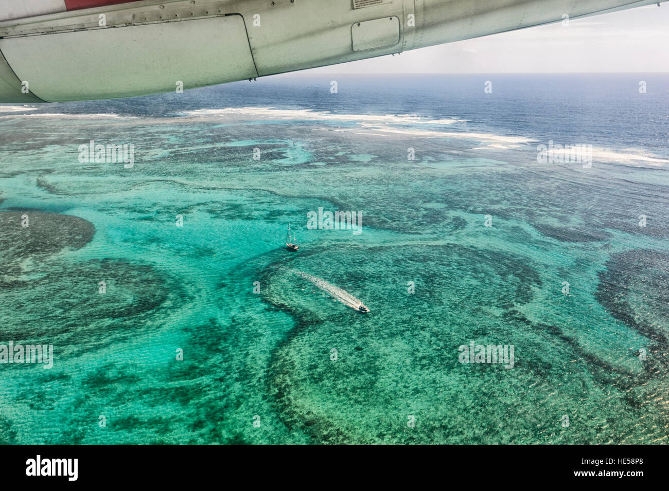 Vista aérea de los arrecifes cerca de la isla de Lord Howe, el Mar de Tasmania, Nueva Gales del Sur (NSW, Australia Foto de stock