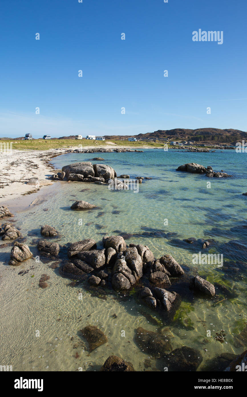 Isle Of Mull Escocia hermosa playa al escocés Fidden cerca de Iona arena blanca mar azul claro Foto de stock
