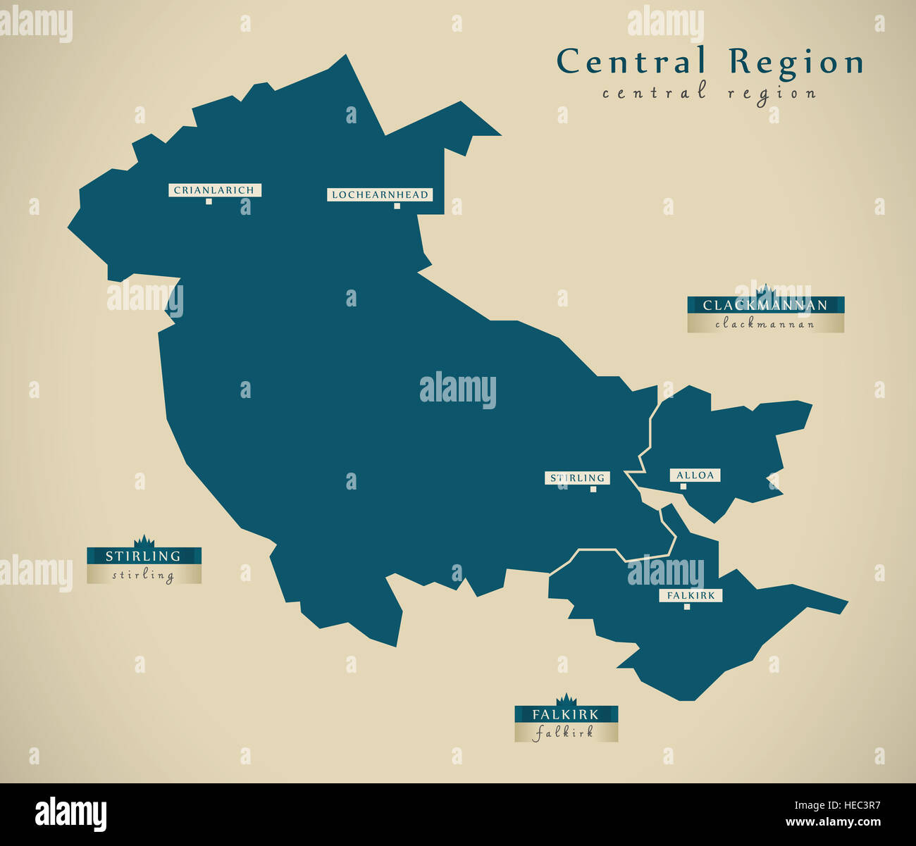 Mapa moderno - Región Central REINO UNIDO Escocia ilustración Foto de stock