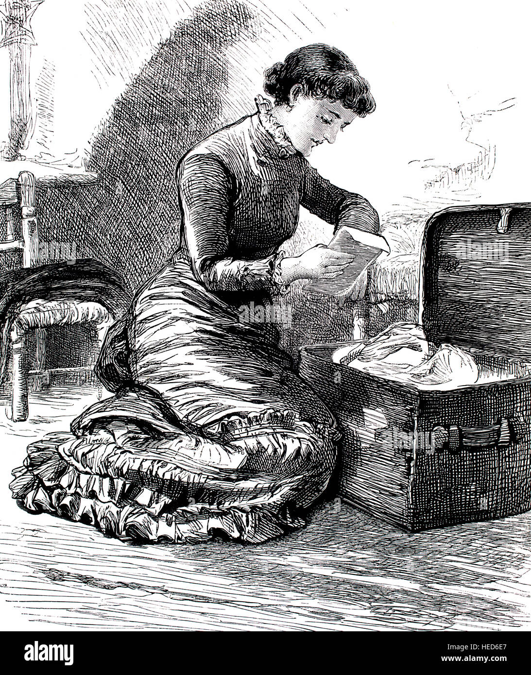 Mujer Descubriendo Carta Escondida En El Tronco Ilustración De 1884 Parlanchín Semanal De Papel 4759