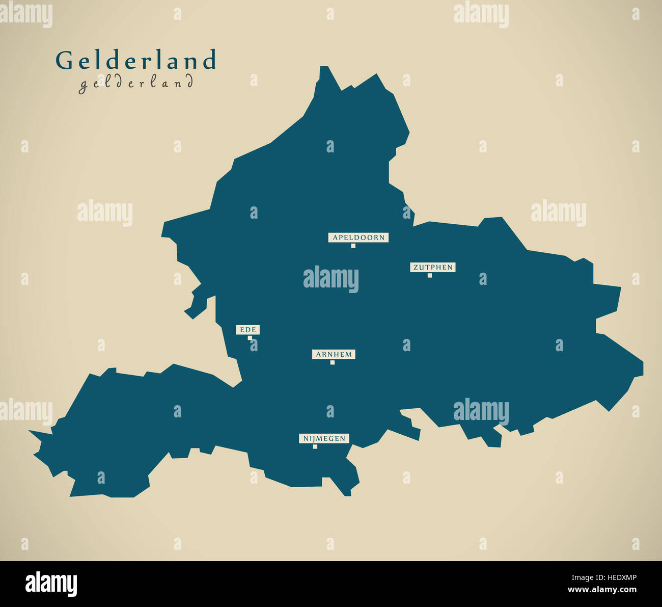 Mapa moderno - Gelderland NL ilustración Foto de stock