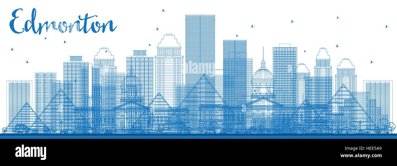 Esbozo Edmonton Skyline con edificios azules. Ilustración vectorial. Viajes de negocios y turismo concepto con arquitectura moderna. Ilustración del Vector