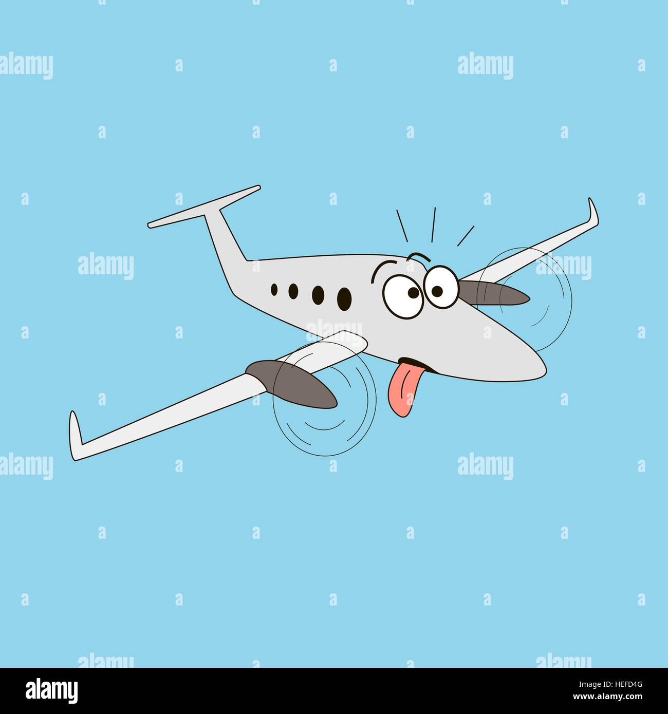Estilo de dibujos animados con el avión rodando los ojos y la lengua que sobresale. Ilustración del Vector