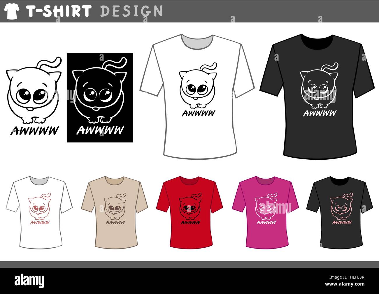 Ilustración de T-Shirt Design Template con lindo gatito y Aww texto Ilustración del Vector