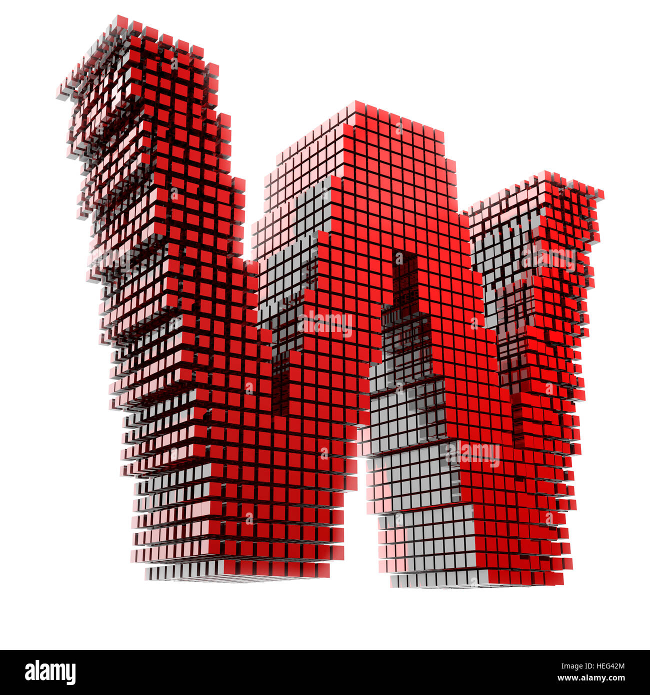 3D Buchstabe W en rotem Material fragmentiert vor weißem Hntergrund digital Foto de stock