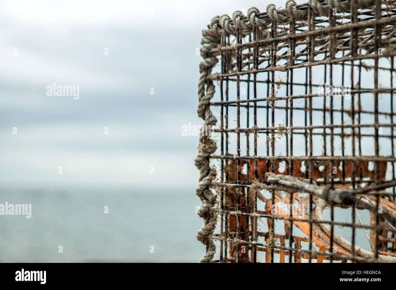 La pesca de centolla jaula con el mar de fondo Foto de stock