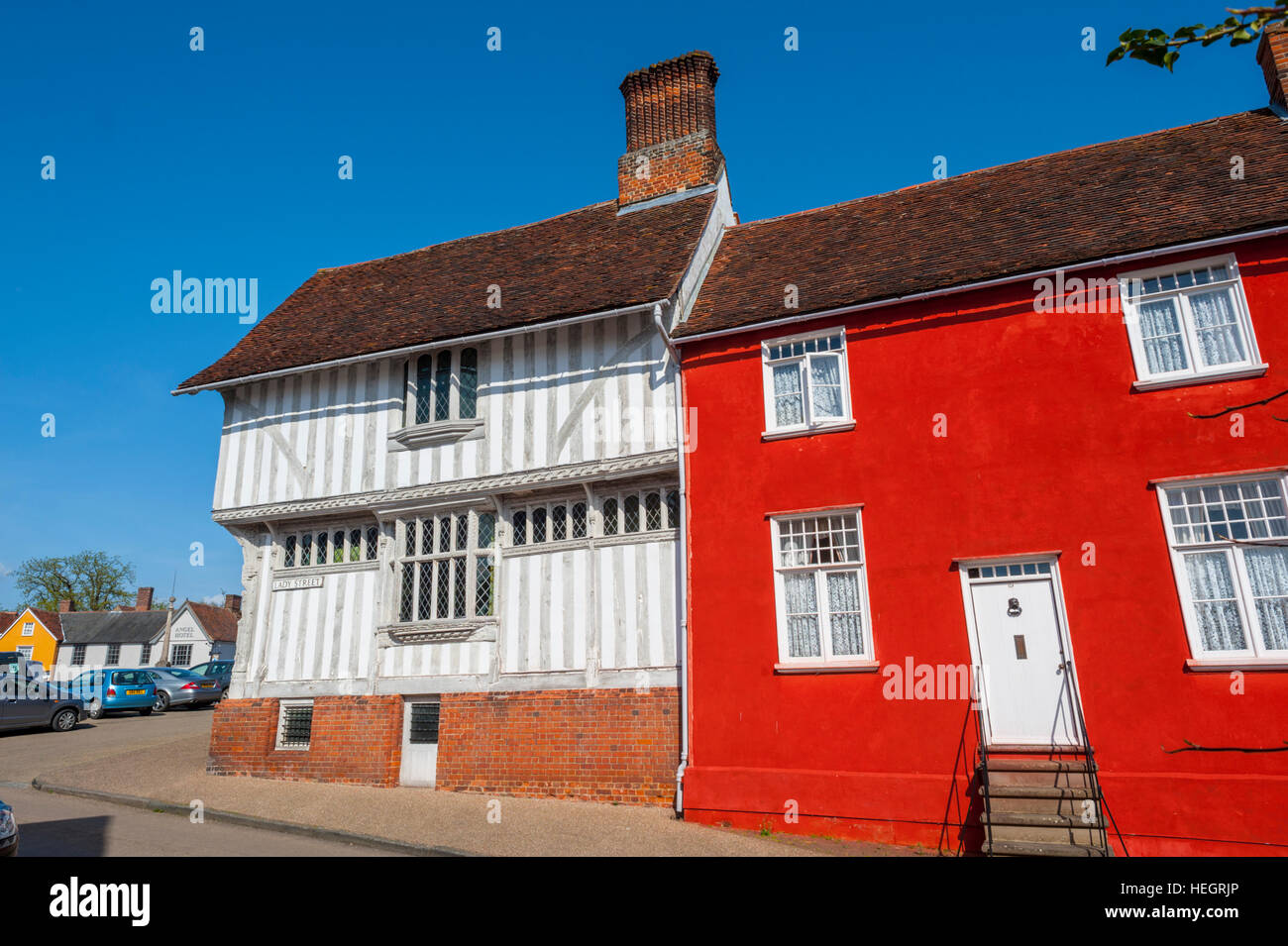 Casas con entramados de madera en Lavenham Suffolk Foto de stock