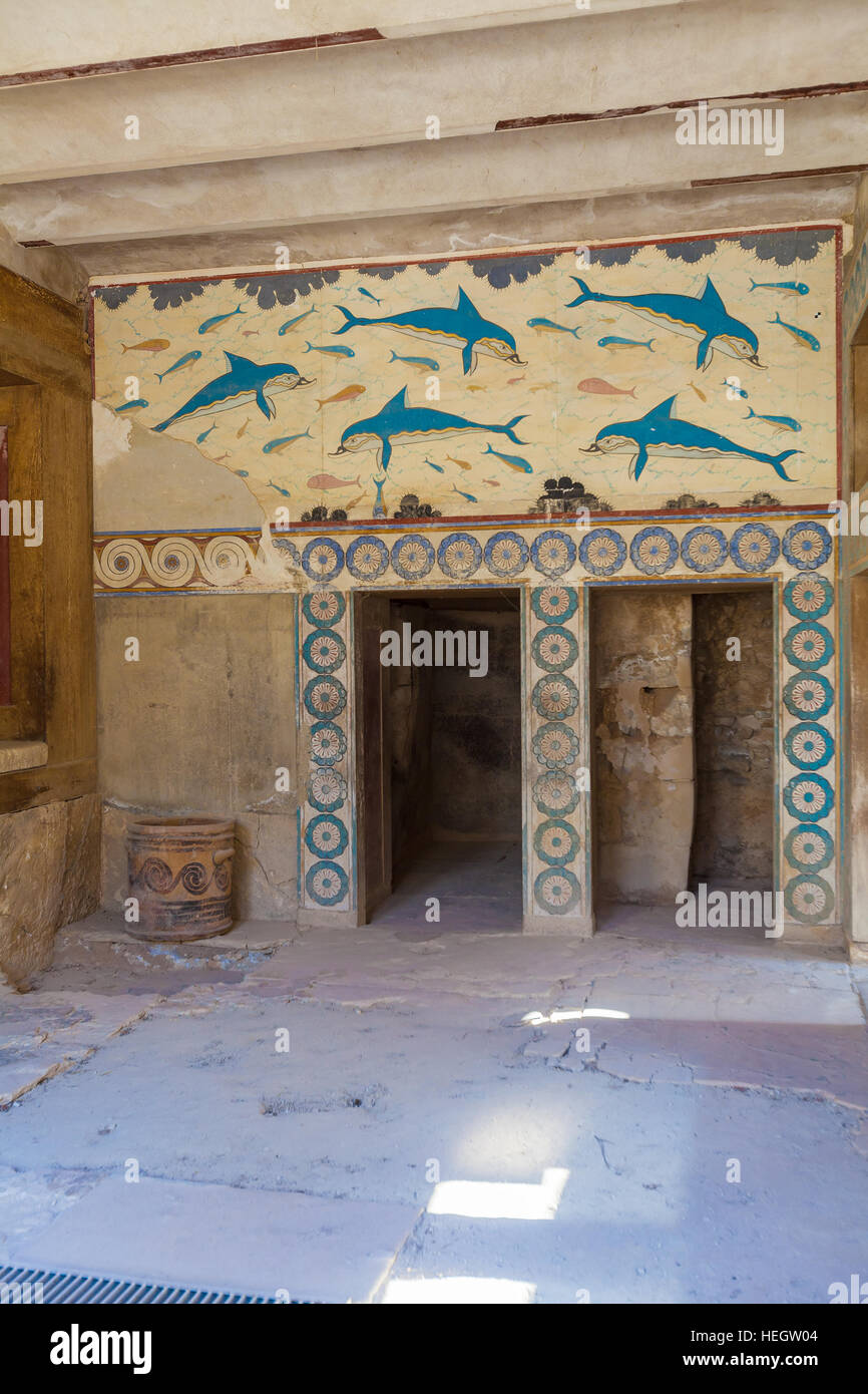 HERAKLION, Grecia Agosto 3, 2012 El famoso fresco de los delfines de