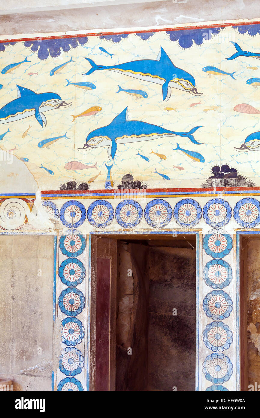 HERAKLION, Grecia Agosto 3, 2012 El famoso fresco de los delfines de