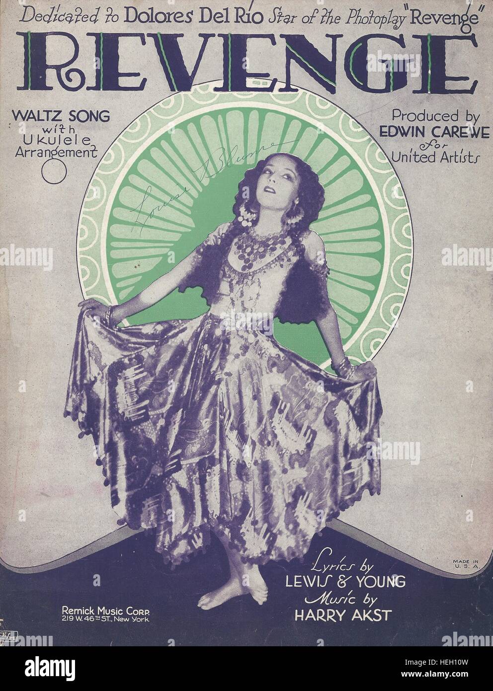 "La venganza" de 1928 Cubierta de partituras Foto de stock