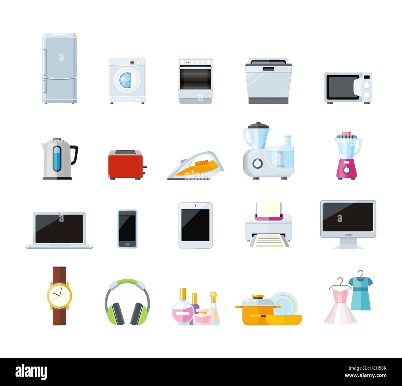 Conjunto de electrodomésticos diseño plano. Los aparatos electrodomésticos,  lavadora, utensilios de cocina, la máquina y el hogar Imagen Vector de  stock - Alamy