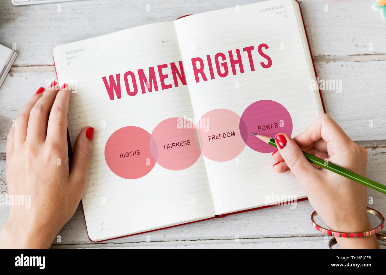 Los derechos de la mujer derechos de género el concepto de igualdad de oportunidades Foto de stock