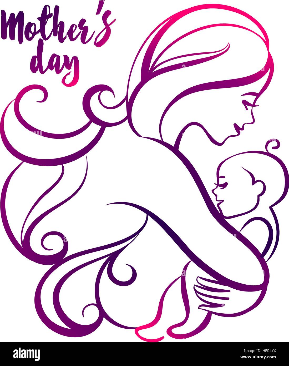Hermosa silueta de la madre con el bebé. La camisa del vector logo  ilustración sobre fondo blanco. Tarjeta del Día de la madre Imagen Vector  de stock - Alamy