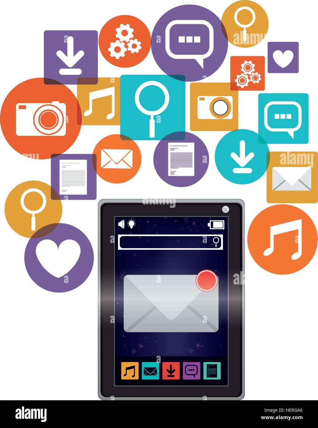 Tablet multimedia social media y conjunto de iconos. Aplicaciones de