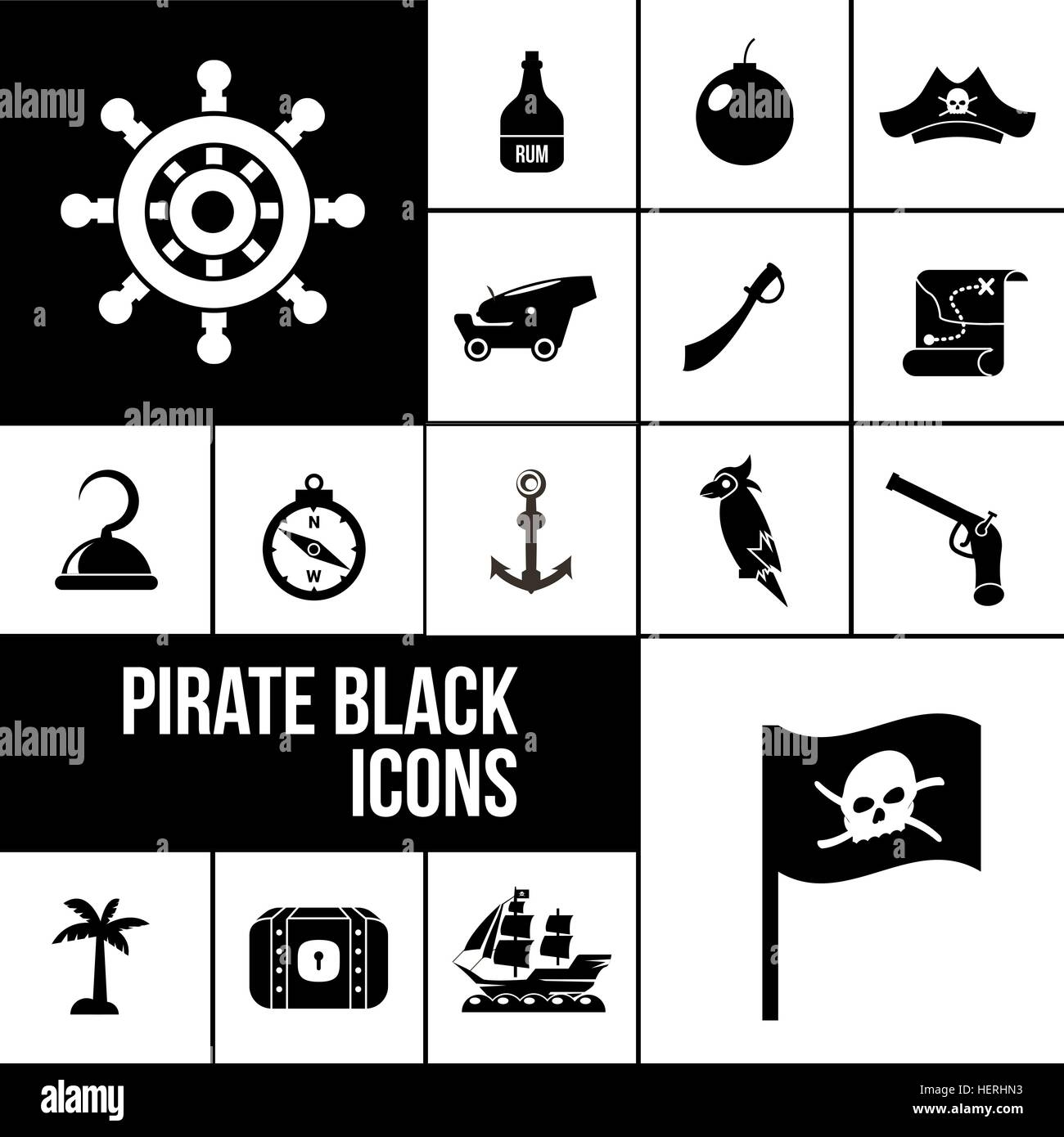 Colección De Iconos Y Accesorios Piratas, Ilustración Vectorial
