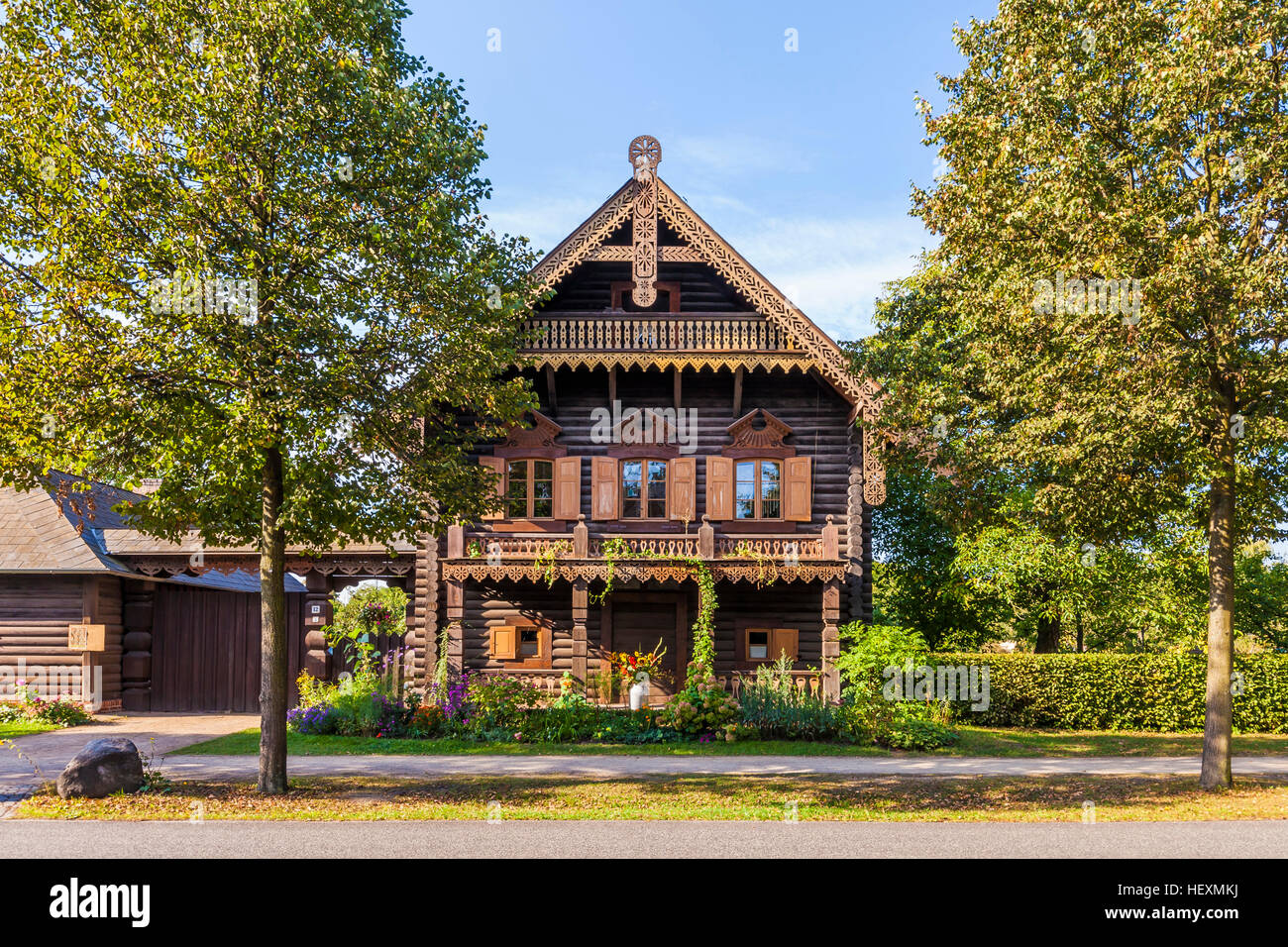 Alemania, Potsdam, típica casa en bastidor Alexandrowka Foto de stock