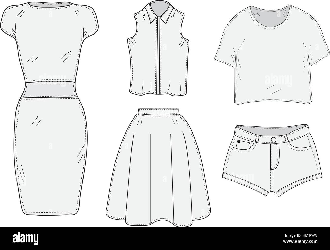 Conjunto de ropa de mujer de boceto. dibujo a doodle estilo. La ropa de la mujer ilustración Imagen Vector de stock - Alamy