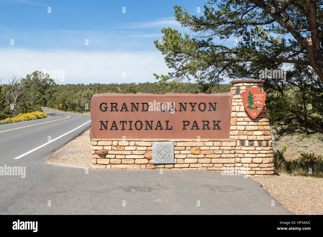 Cartel de bienvenida, South Rim, el Parque Nacional del Gran Cañón, Arizona, EE.UU. Foto de stock