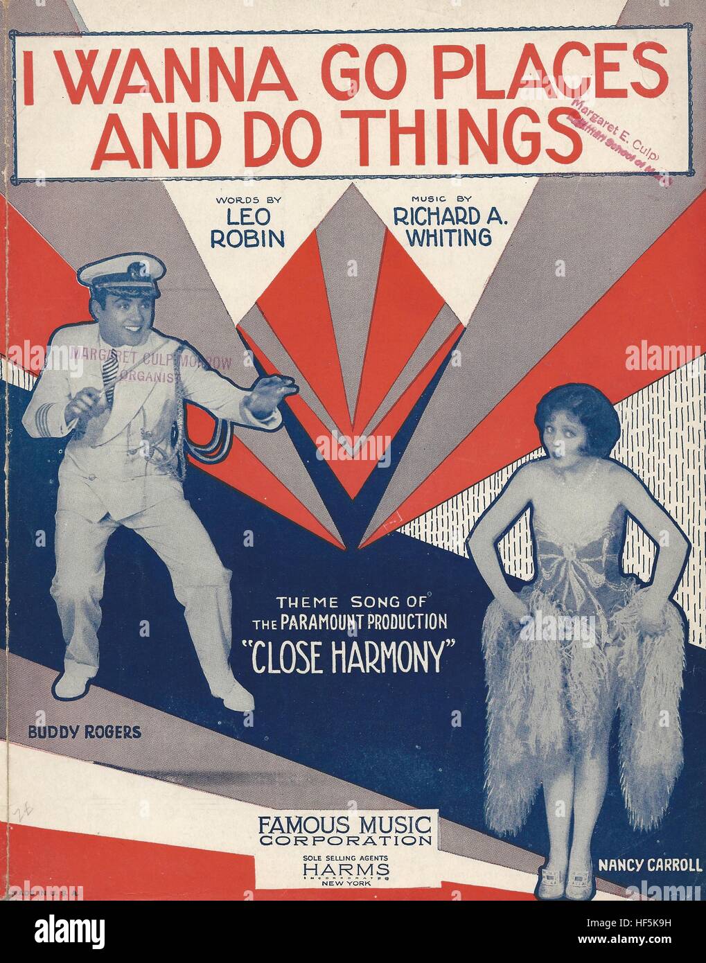 "Quiero llegar a lugares y hacer cosas" desde 1929 película "estrecha armonía' tapa de partituras Foto de stock