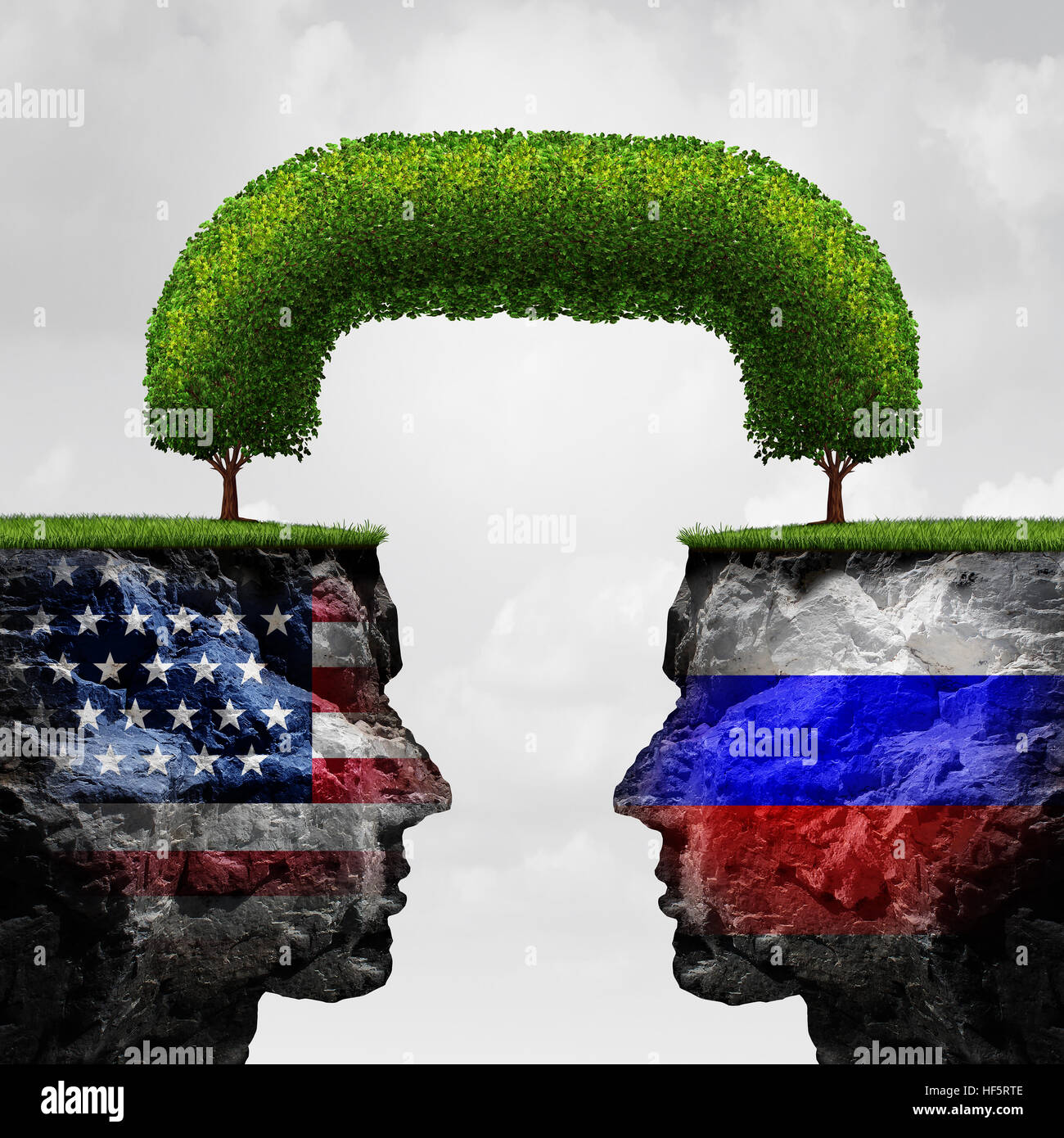 Cooperación ruso estadounidense o de Rusia, Estados Unidos y la asociación de comercio internacional y acuerdo político o concepto financiero como two seperate Foto de stock