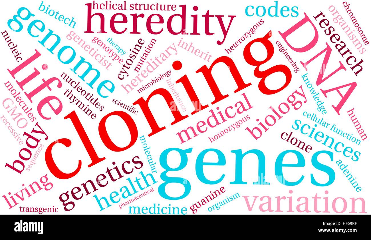 La clonación palabra nube sobre un fondo blanco Imagen Vector de stock