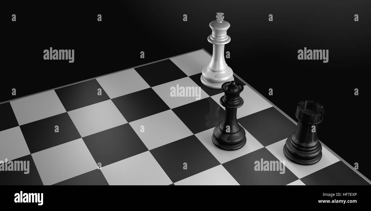 Tablero De Ajedrez Con El Rey La Reina Y Rook En Jaque Mate Fotografia De Stock Alamy