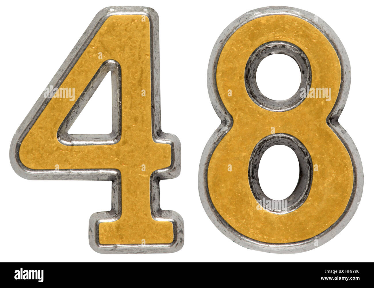 Metal 48, numeral 48, aislado sobre fondo blanco. Foto de stock