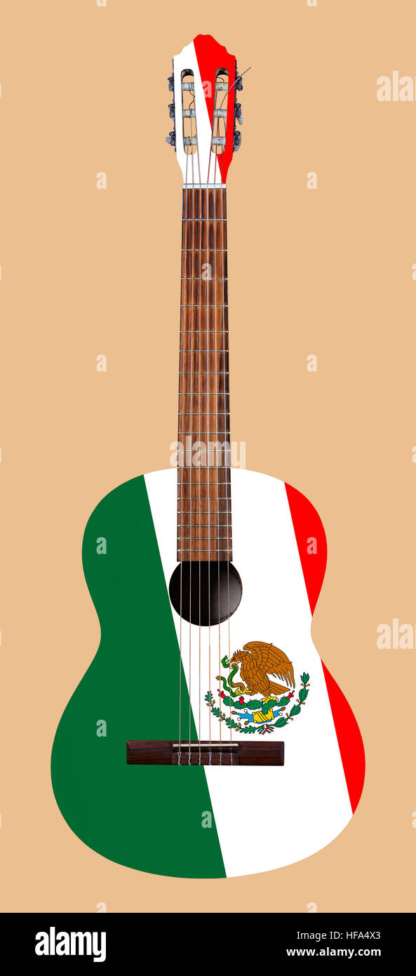Instrumentos musicales - guitarra acústica con la imagen de la bandera de  México sobre un fondo beige Fotografía de stock - Alamy