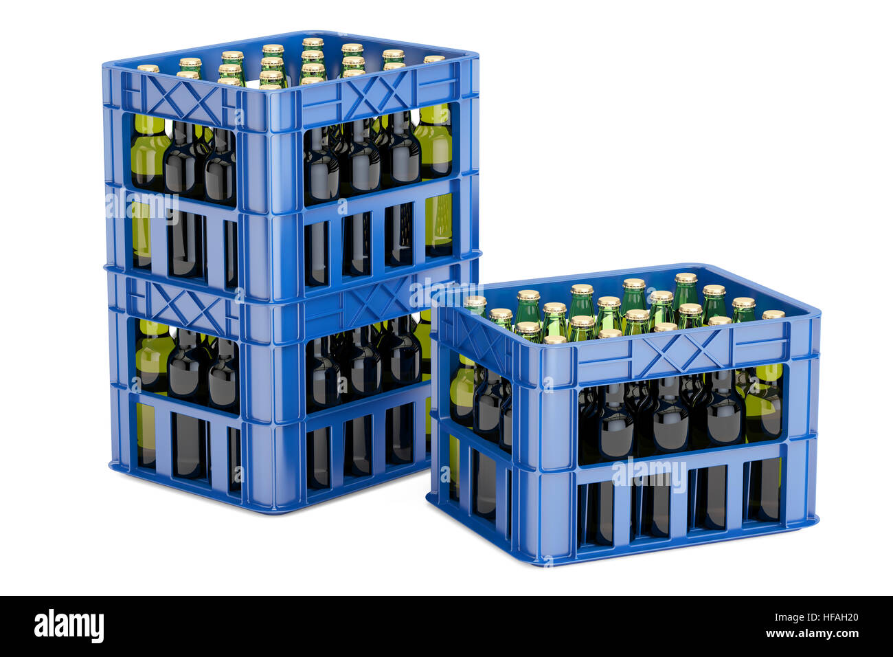 Cajas de plástico con botellas de cerveza, 3D rendering aislado sobre fondo  blanco Fotografía de stock - Alamy