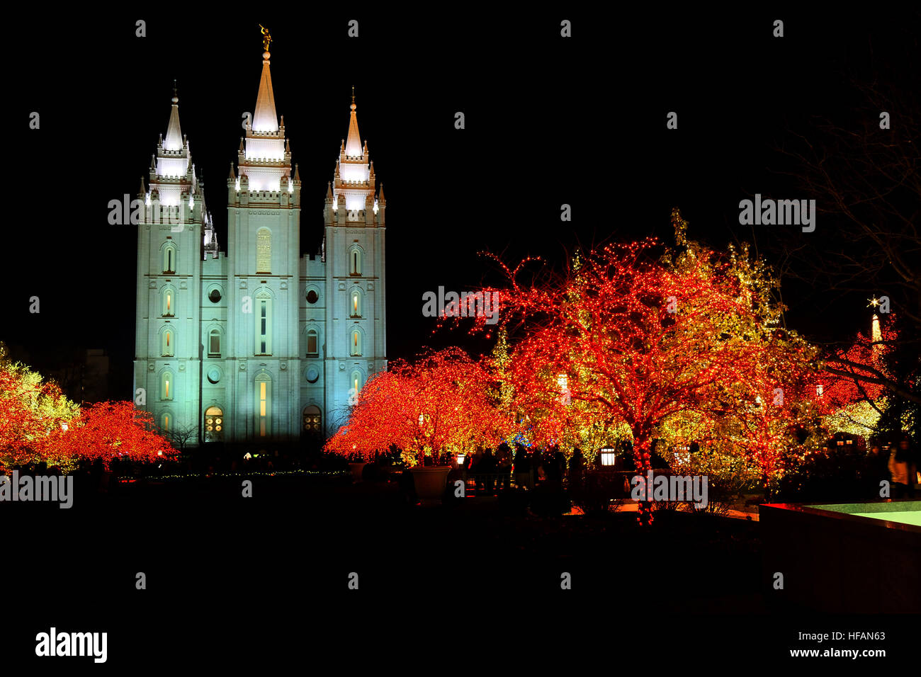 La Plaza del Templo de Salt Lake City Utah con las luces de Navidad