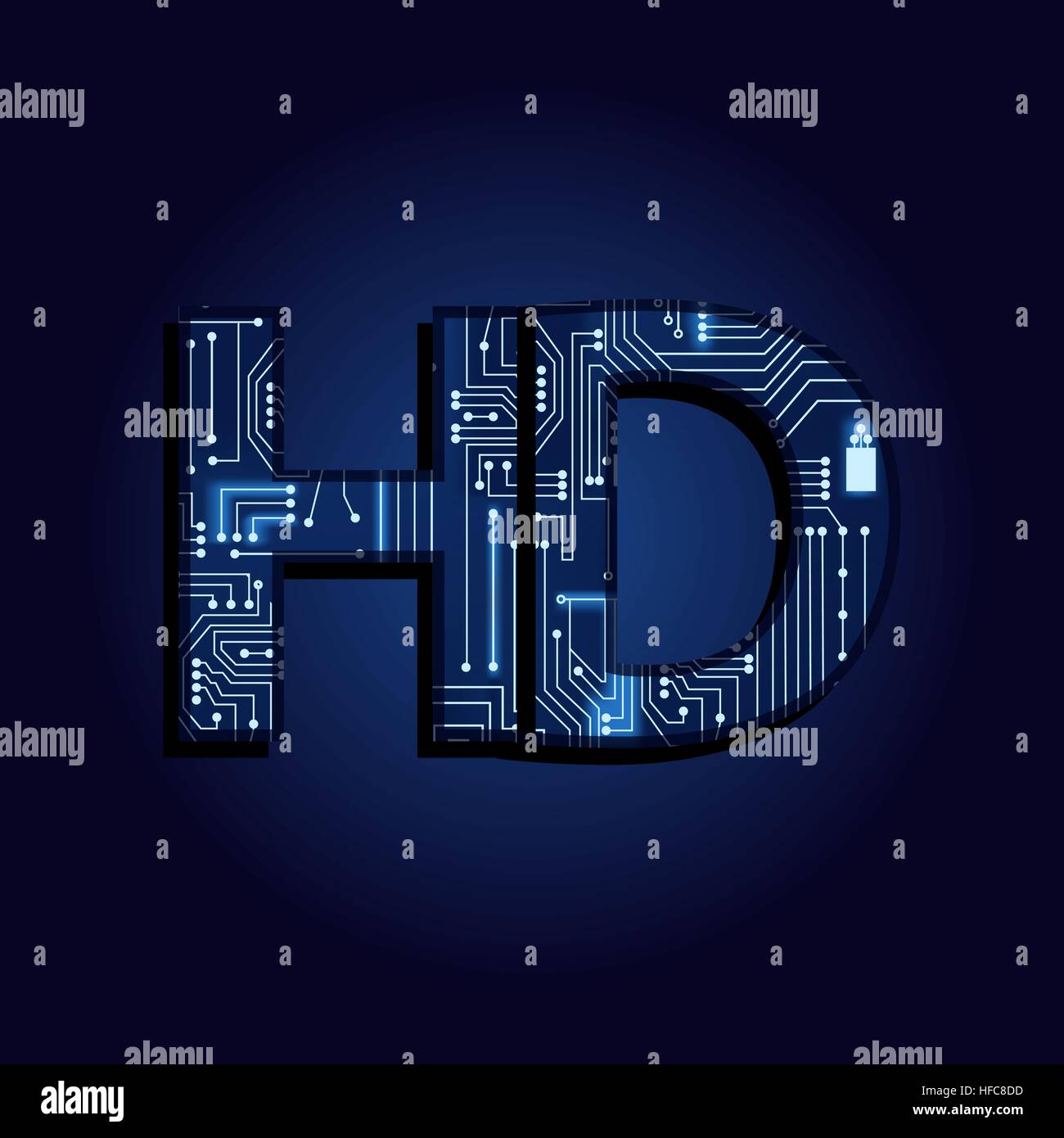 Palabra de HD (alta definición) con un circuito electrónico tecnológico  Imagen Vector de stock - Alamy