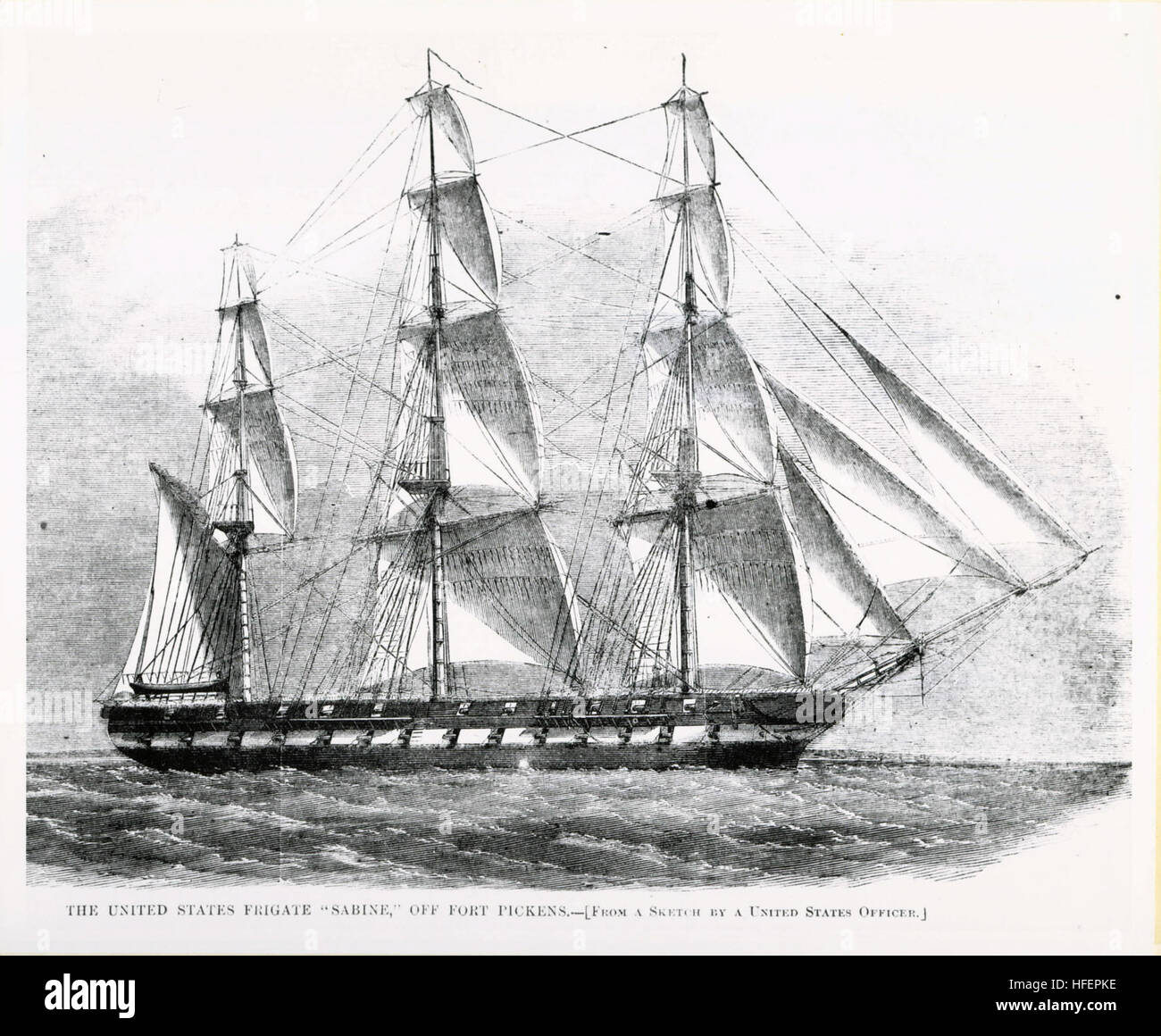 031020-S-0000X-001 Marina Centro histórico (foto de archivo) -- Período  grabado de la fragata USS Sabine (1855-1883) de la HarperÕs semanalmente,  16 de marzo de 1861. Dos oficiales militares estadounidenses viajó  recientemente en