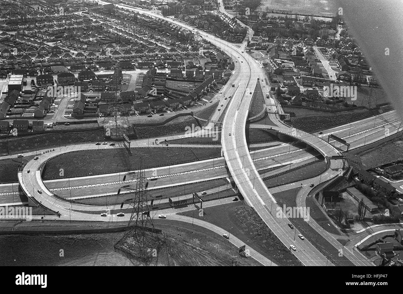 Vista aérea de la autopista M6 en Great Barr Birmingham en construcción en 1972 Foto de stock