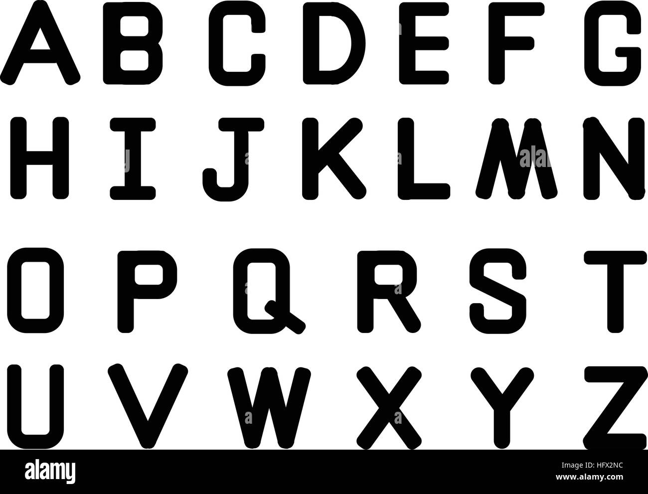 Fuente negrita inglés geométrica establecida en silueta, vector Imagen