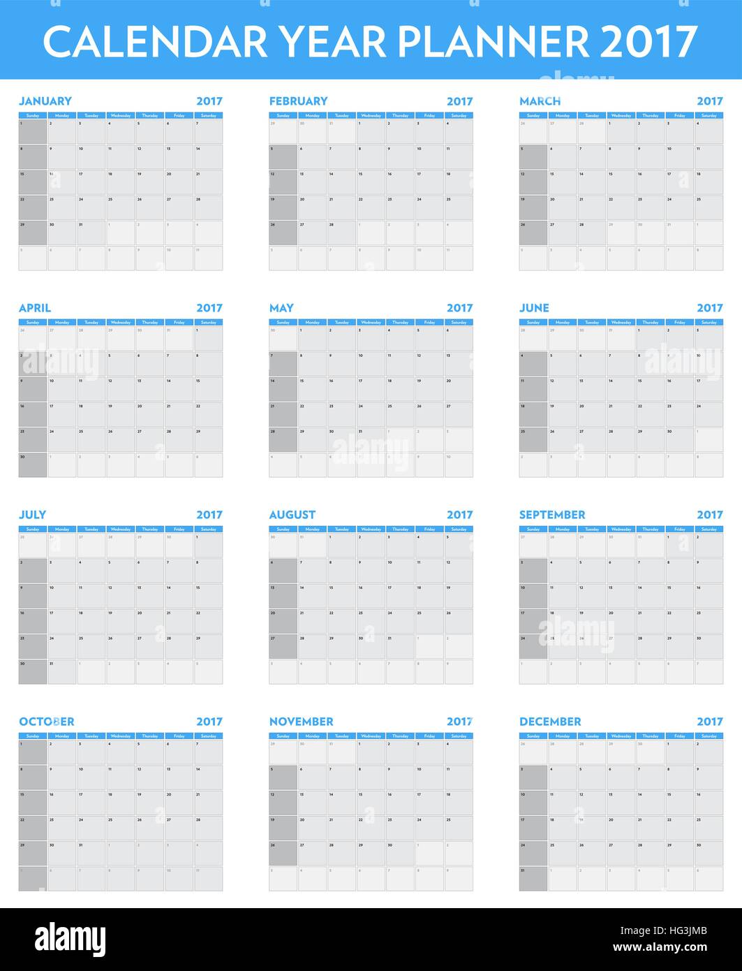Un conjunto de plantillas de calendario planificador anual 2017 Imagen  Vector de stock - Alamy