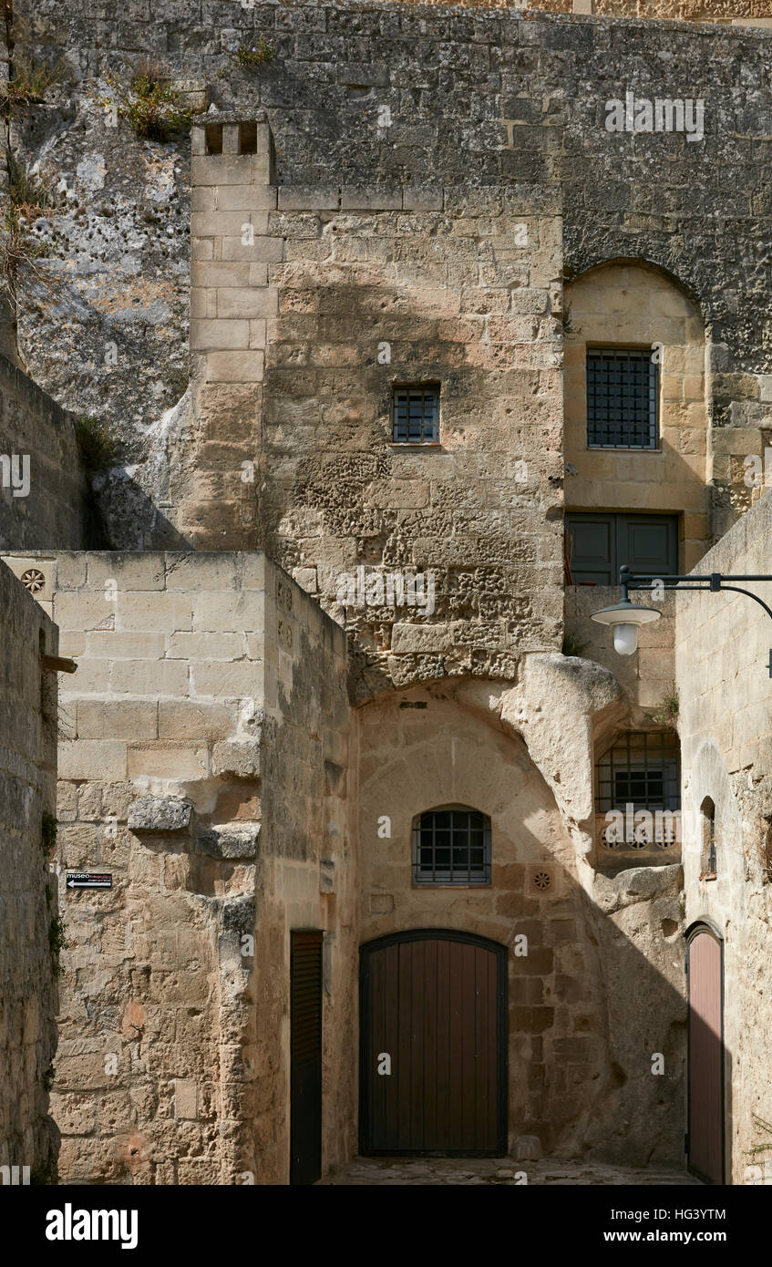 Matera, Italia. Edificio histórico en el centro de la ciudad. Foto de stock