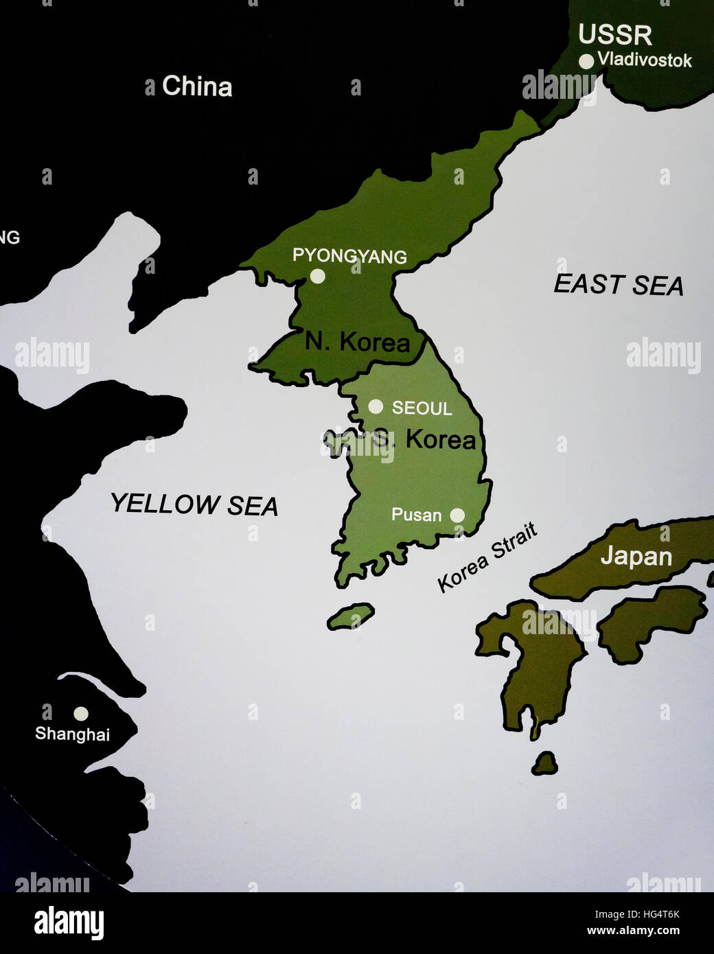 Mapa de la península de Corea que muestra división Norte/Sur Foto de stock
